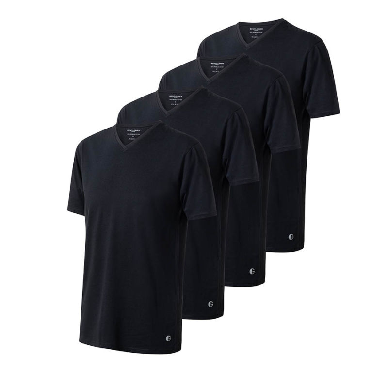 Wegversperring vrijdag Frustratie Heren t-shirt Gentlemen extra lang v-hals hals zwart 4-pak -  gentlemenwear.nl