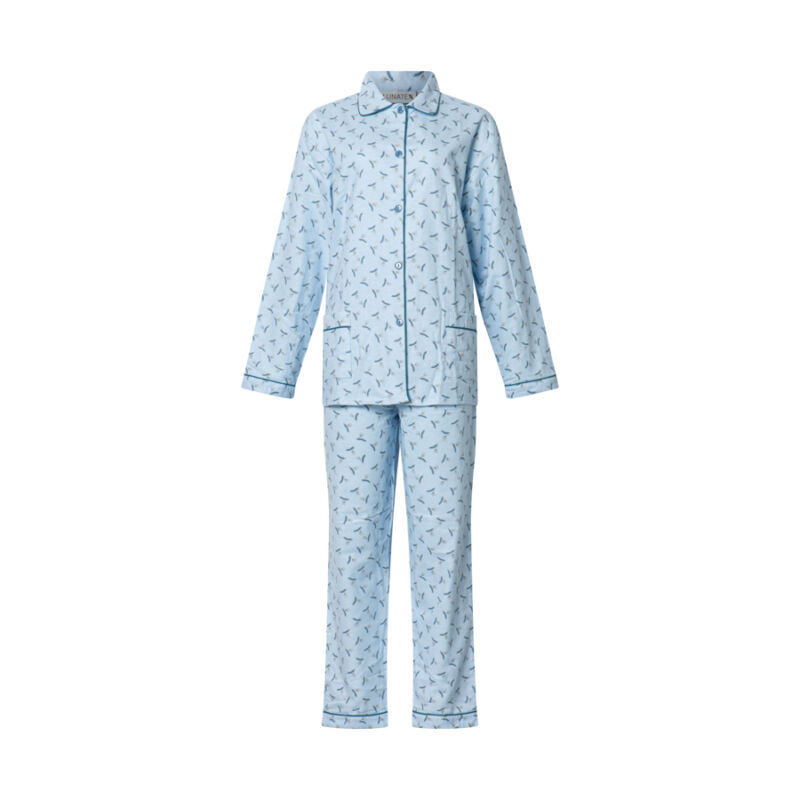 Dames pyjama Lunatex flanel 641382 100% katoen blue